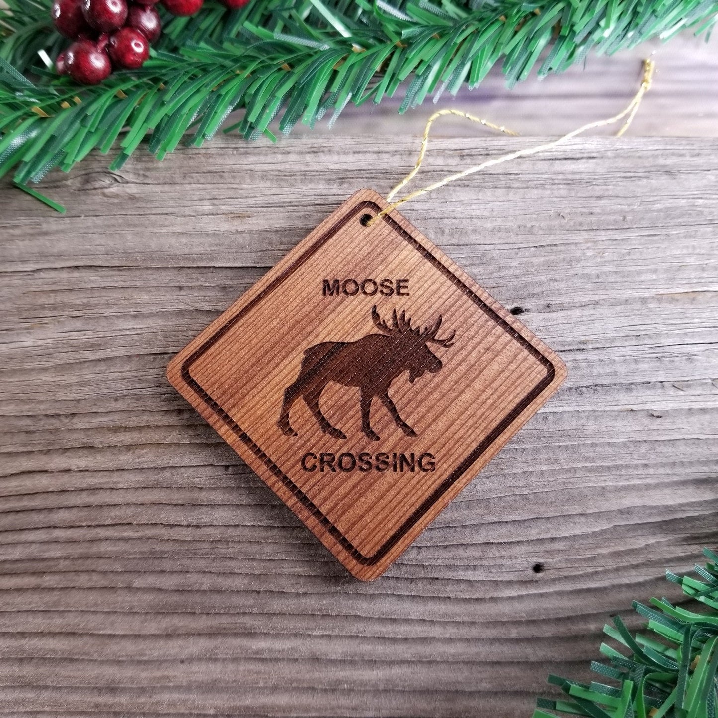 Moose Crossing Ornament - Wood Souvenir - 15160
