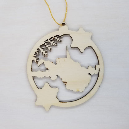 West Virginia Wood Ornament - WV State Shape with Snowflakes Cutout - Handmade Souvenir - 15381