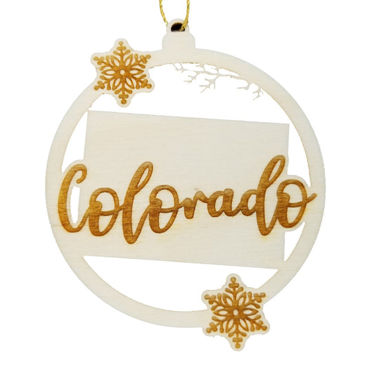 Colorado Ornament - State Shape with Snowflakes Cutout CO Souvenir - Handmade Wood Ornament Made in USA Christmas Decor