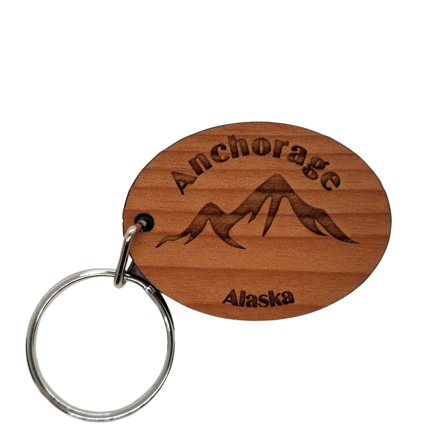 Anchorage Alaska Keychain Wood Keyring Mountain Alaska Souvenir AK Travel Gift Key Tag Bag - KC8076