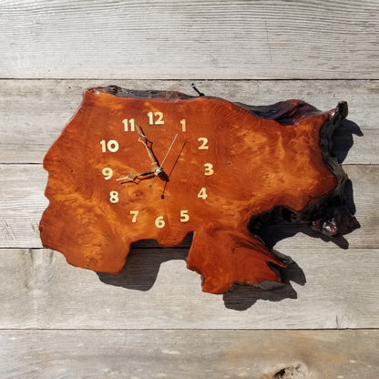 Wood Wall Clock Handmade Wall Hanging Rustic Redwood Burl Clock #488 Wedding Gift Father's Day Gift Unique Christmas Gift LG