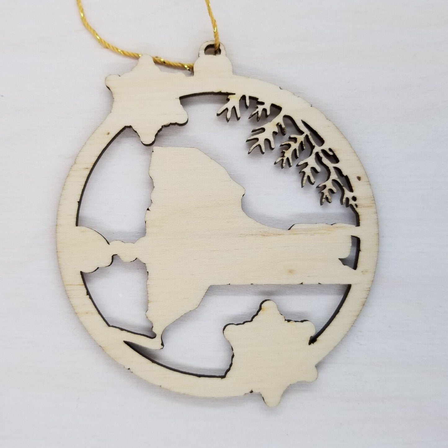 New York Wood Ornament - NY State Shape with Snowflakes Cutout - Souvenir - 15382