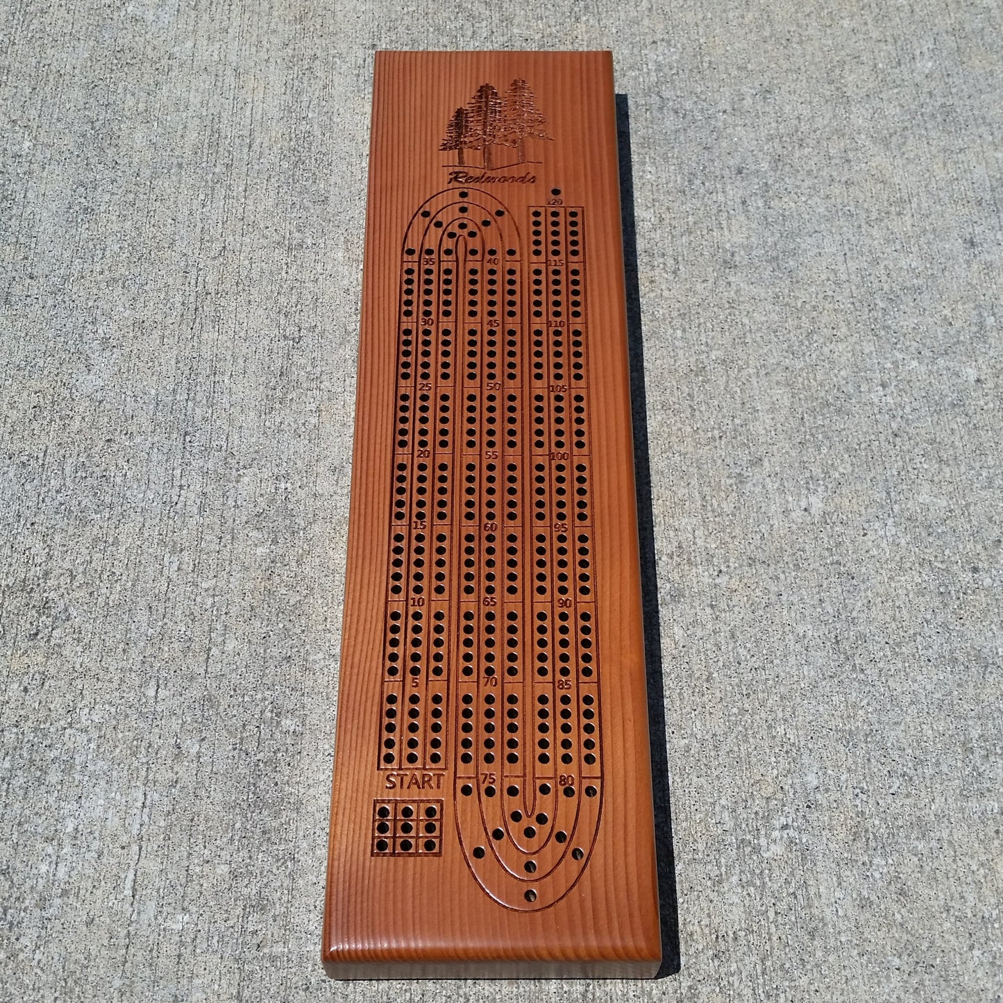 Redwood Wood Cribbage Board Handmade Laser Engraved 3 Player - 3147 ASST