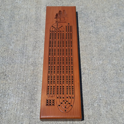 Redwood Wood Cribbage Board Handmade Laser Engraved 3 Player - 3147 ASST
