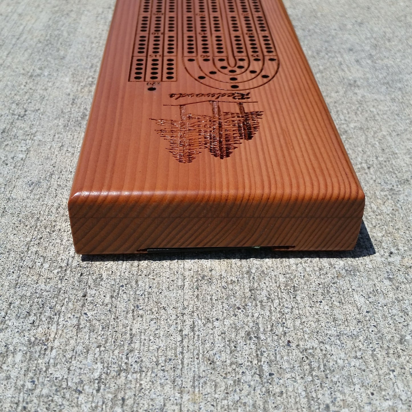 Redwood Wood Cribbage Board Handmade Laser Engraved 3 Player - 3147 ASST