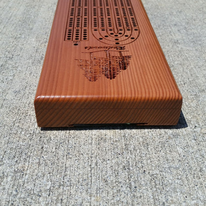 Redwood Wood Cribbage Board Handmade Laser Engraved 3 Player - 3147 ASST