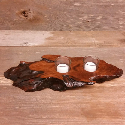 Redwood Candle Holder Rustic Glass 2 Votive Handmade Wood 5th Anniversary #U Housewarming Gift Wedding Gift