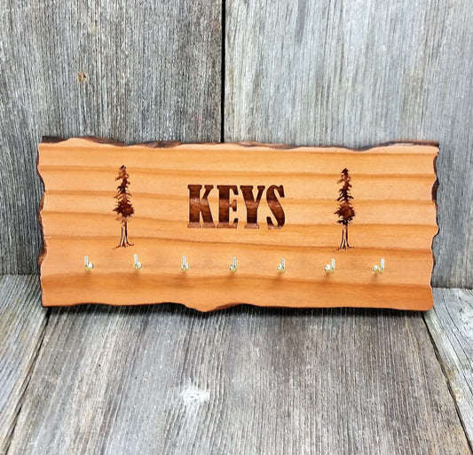Wood Key Hooks 5 Hook Key Rack Handmade California Redwood Engraved Rustic Edge - 3145 ASST