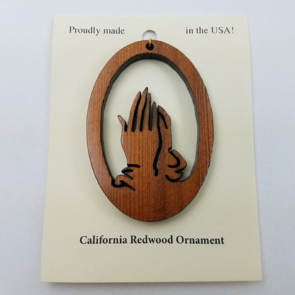 Praying Hands Christmas Ornament Wood Made in USA - 1062L