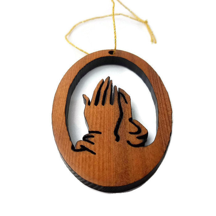 Praying Hands Christmas Ornament Wood Made in USA - 1062L