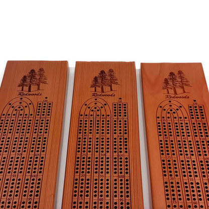 Redwood Wood Cribbage Board Handmade Laser Engraved 3 Player - 3147 ASST