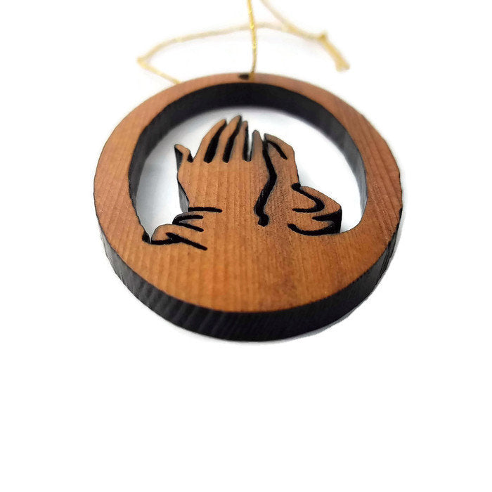 Praying Hands Christmas Ornament Wood Made in USA - 1062L