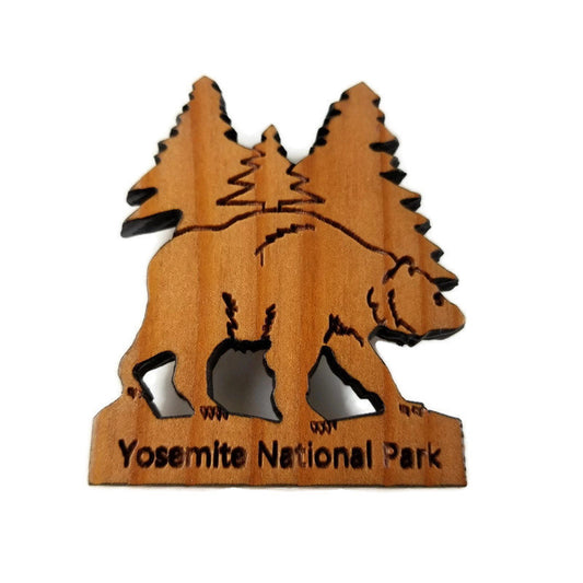 Yosemite National Park Bear and Trees Wood Refrigerator Magnet Made in USA Souvenir - 4002YNP