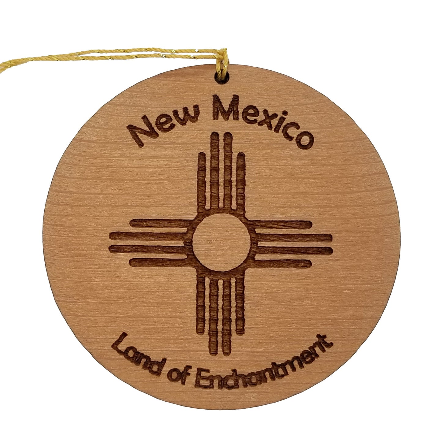 New Mexico Wood Ornament Land of Enchantment Zia Flag Symbol Handmade in USA Souvenir - 15010
